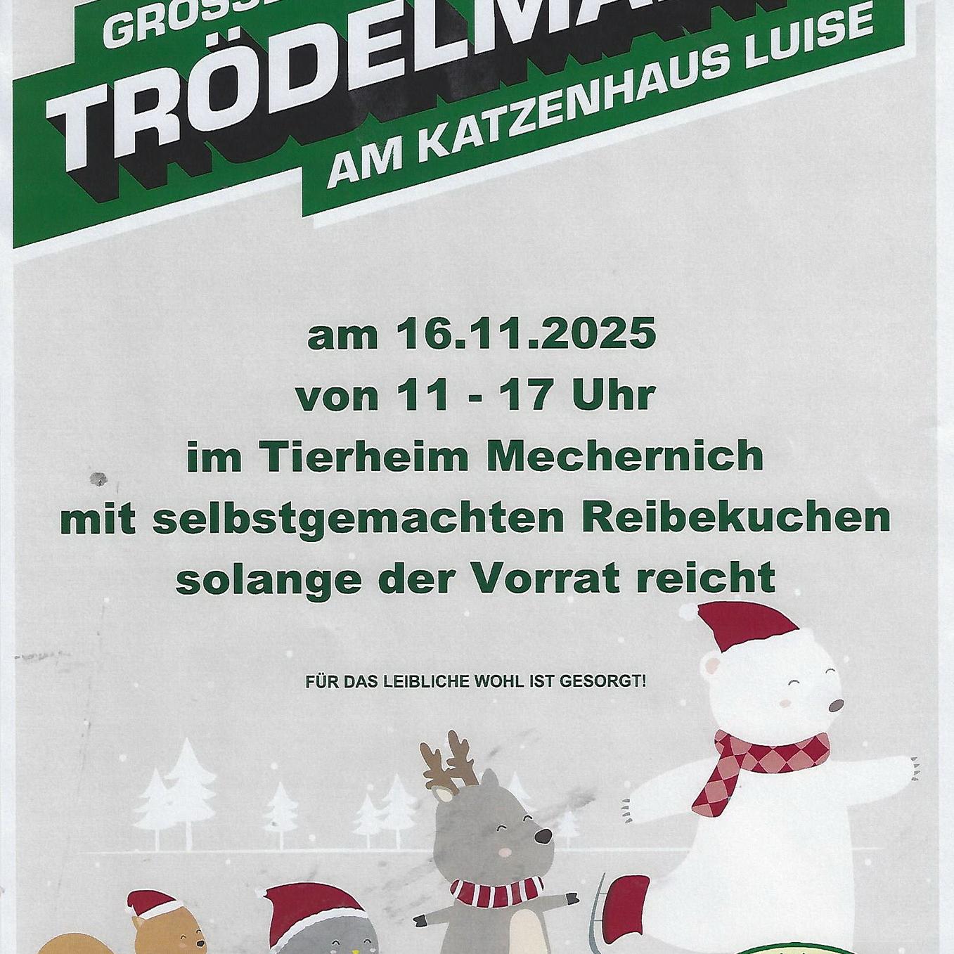 Mit diesem Plakat bewirbt der Tierschutzverein Mechernich seinen nächsten Trödelmarkt am Tierheim Burgfey.