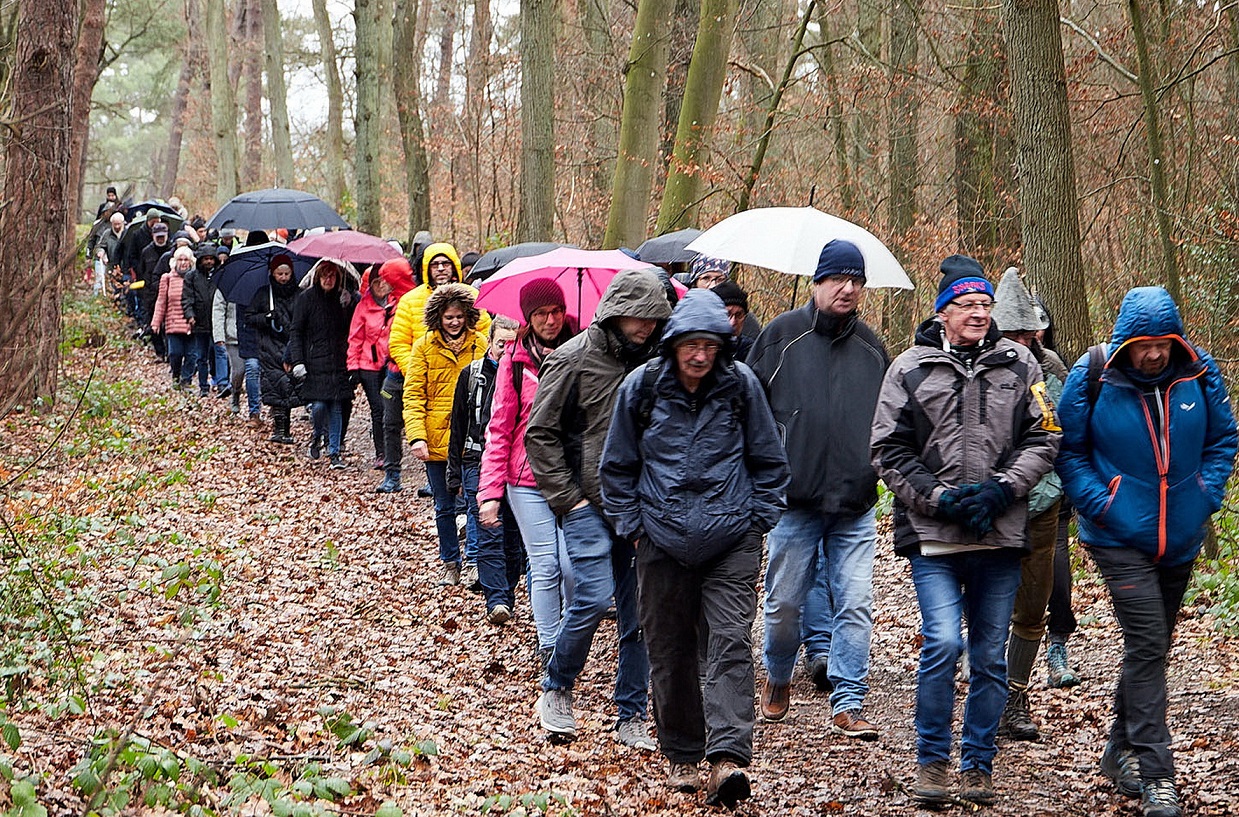 Ganz so viele Teilnehmer wie die jüngste Silvesterwanderung 2023 am Mechernicher Bleiberg haben die Sommerwanderungen nach den Gottesdiensten der Gemeinschaft der Gemeinden St. Barbara Mechernich zwar nicht, aber es machen sich jeweils eine ganze Reihe Messbesucher nachher auf Erkundung der näheren Heimat. (c) Foto: Stephan Everling/pp/Agentur ProfiPress