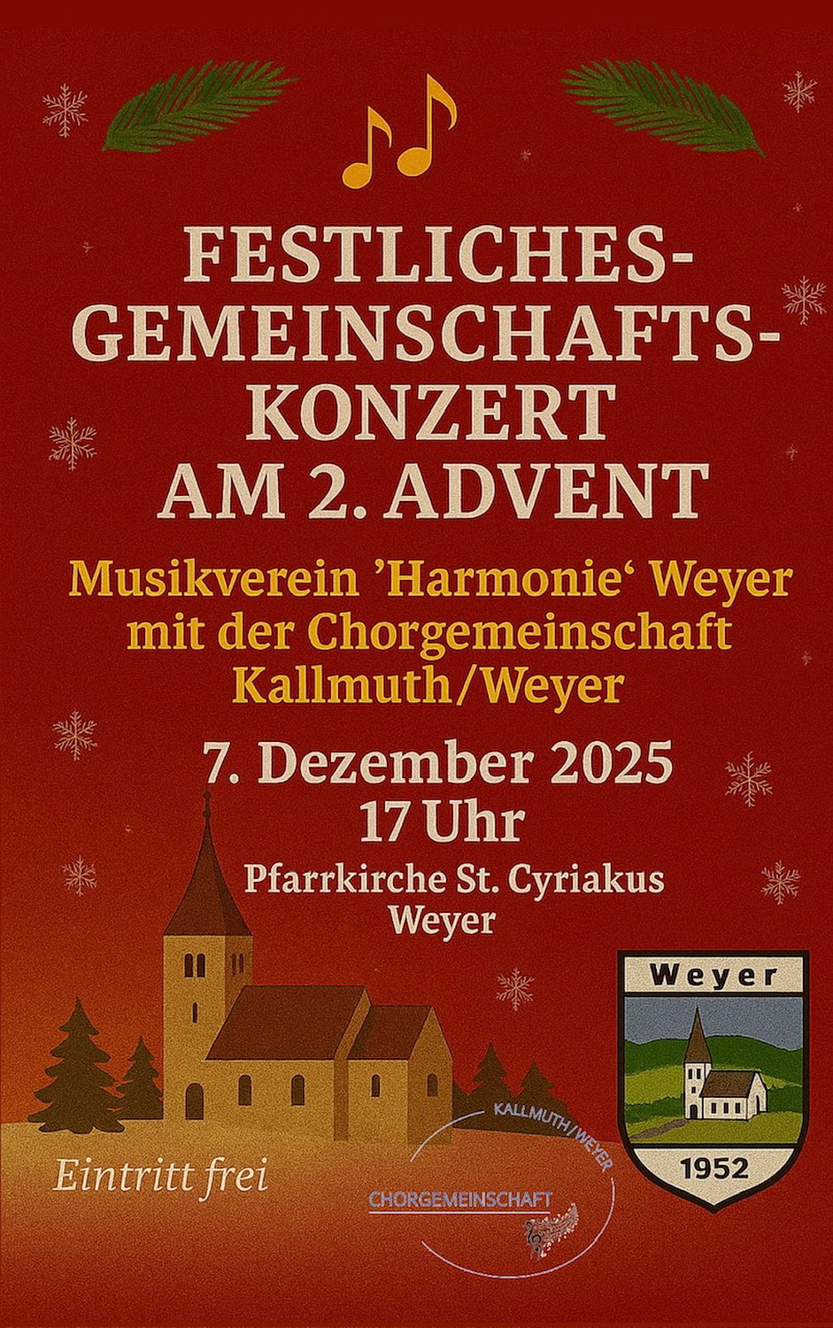 Mit diesem Plakat werben die Veranstalter für ein vorweihnachtliches Musikevent in der Kirche mit anschließender Glühweinverkostung im Jugendheim. (c) Repro: Gabi Lingscheidt/pp/Agentur ProfiPress