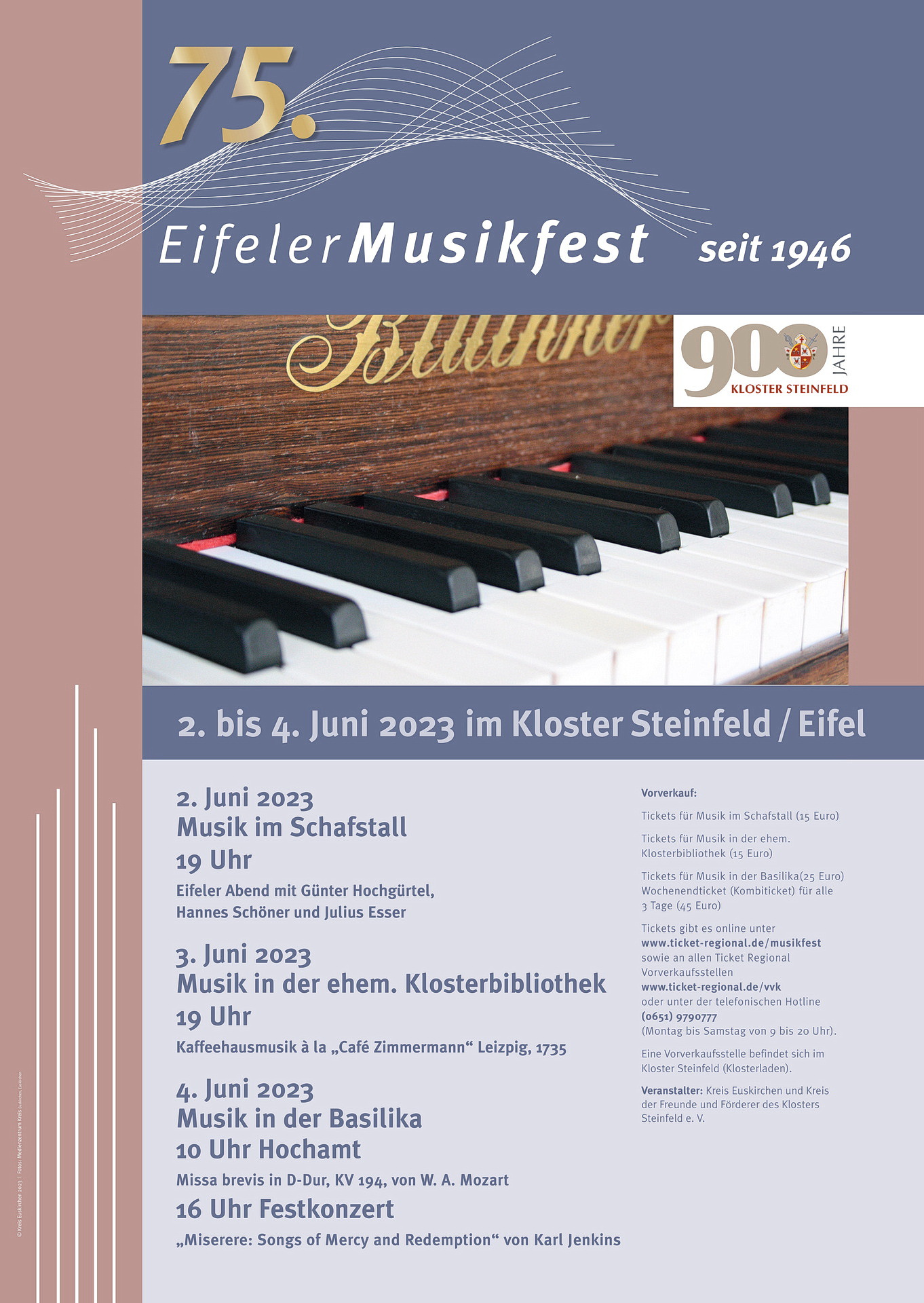Die genaue Programmabfolge des 75. Eifeler Musikfestes vom 2. bis 4. Juni im Salvatorianerkloster Steinfeld. (c) Screenshot: Henri Grüger/pp/Agentur ProfiPress