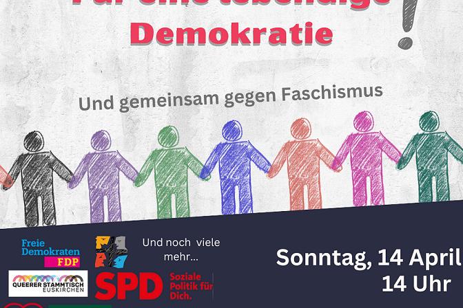Die „Mechernicher Bürgerinitiative für lebendige Demokratie“ lädt am Sonntag, 14. April, von 14 bis 16 Uhr zu einer Demo für Demokratie und gegen Faschismus auf den Brunnenplatz ein.