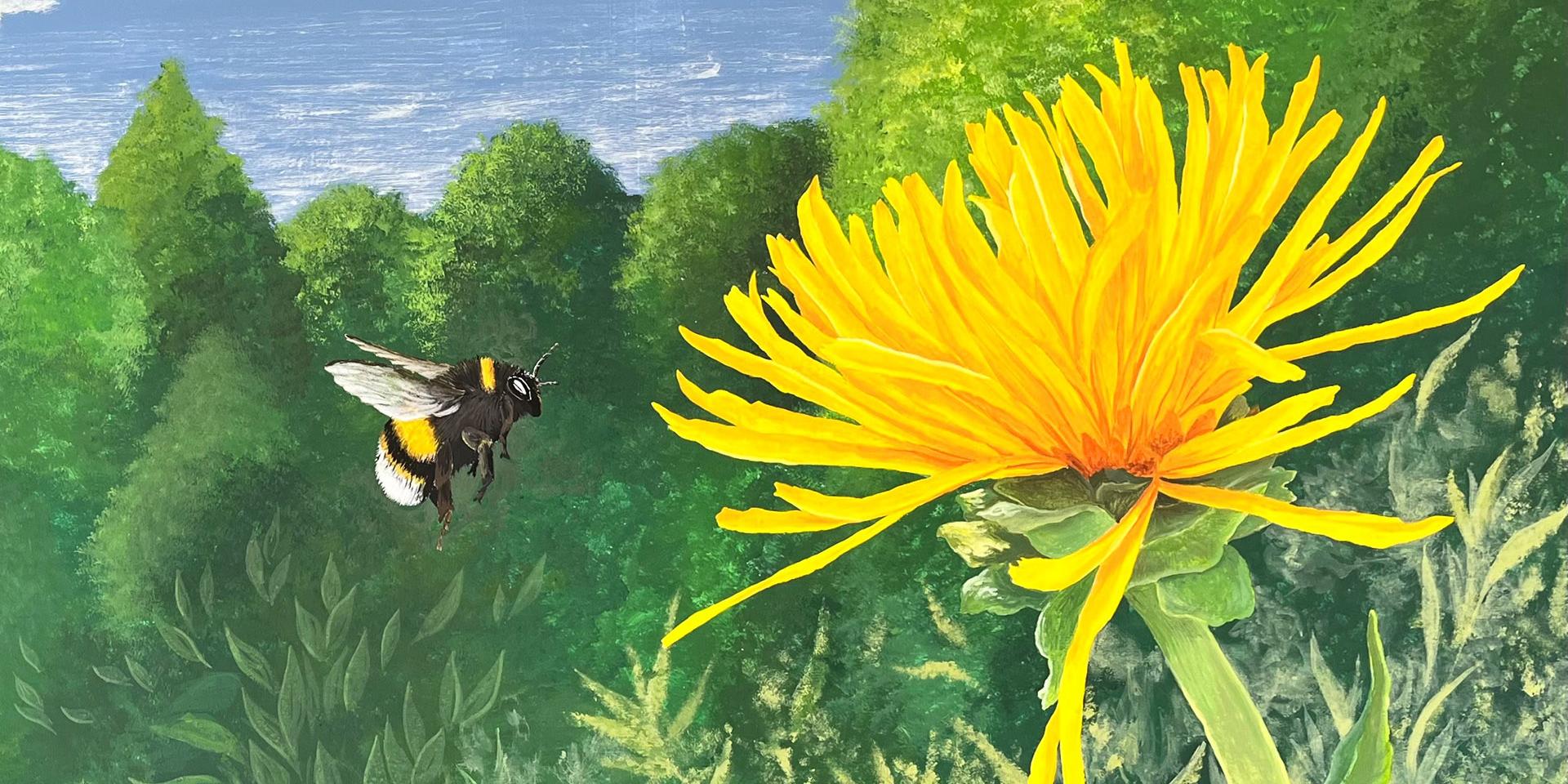 Eine eifrige Hummel mit gelber Blume schmückt mittlerweile einen Flur des Hauses Effata in Blankenheim. Dabei ist das Motiv nicht nur schön, sondern dient auch der Orientierung.