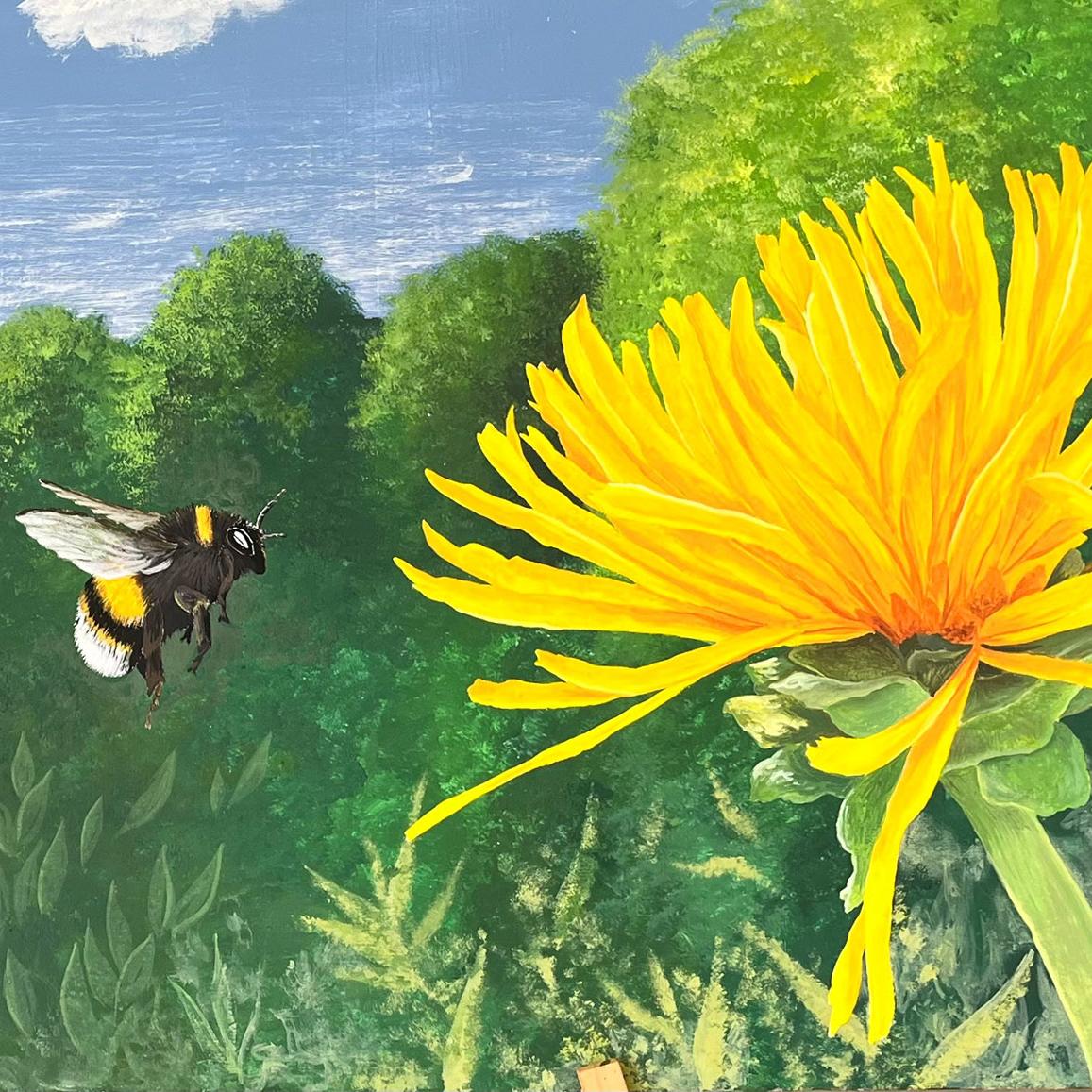 Eine eifrige Hummel mit gelber Blume schmückt mittlerweile einen Flur des Hauses Effata in Blankenheim. Dabei ist das Motiv nicht nur schön, sondern dient auch der Orientierung.