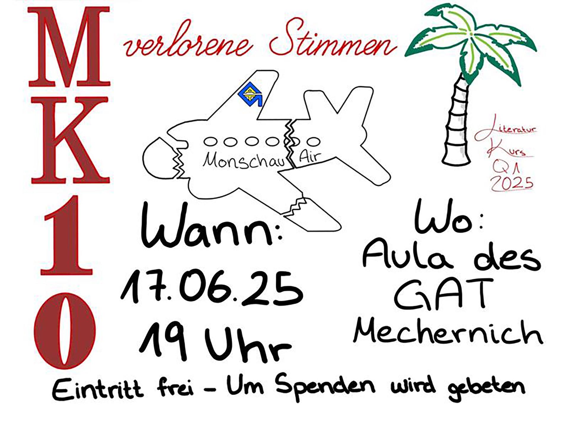 Eine Talkshow, die unverhofft auf eine einsame Insel führt, ist Thema des selbstgeschriebenen Theaterstücks „MK10: Verlorene Stimmen“ am 17. Juni am GAT Mechernich.