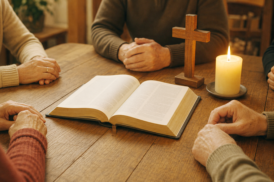 Die „Kleine Gemeinschaft“ lädt am 12. August zum gemeinsamen Bibelteilen und zum Austausch über Gottes Wort ins Mechernicher Johanneshaus ein. (c) Symbolbild: KI-generiert/pp/Agentur ProfiPress