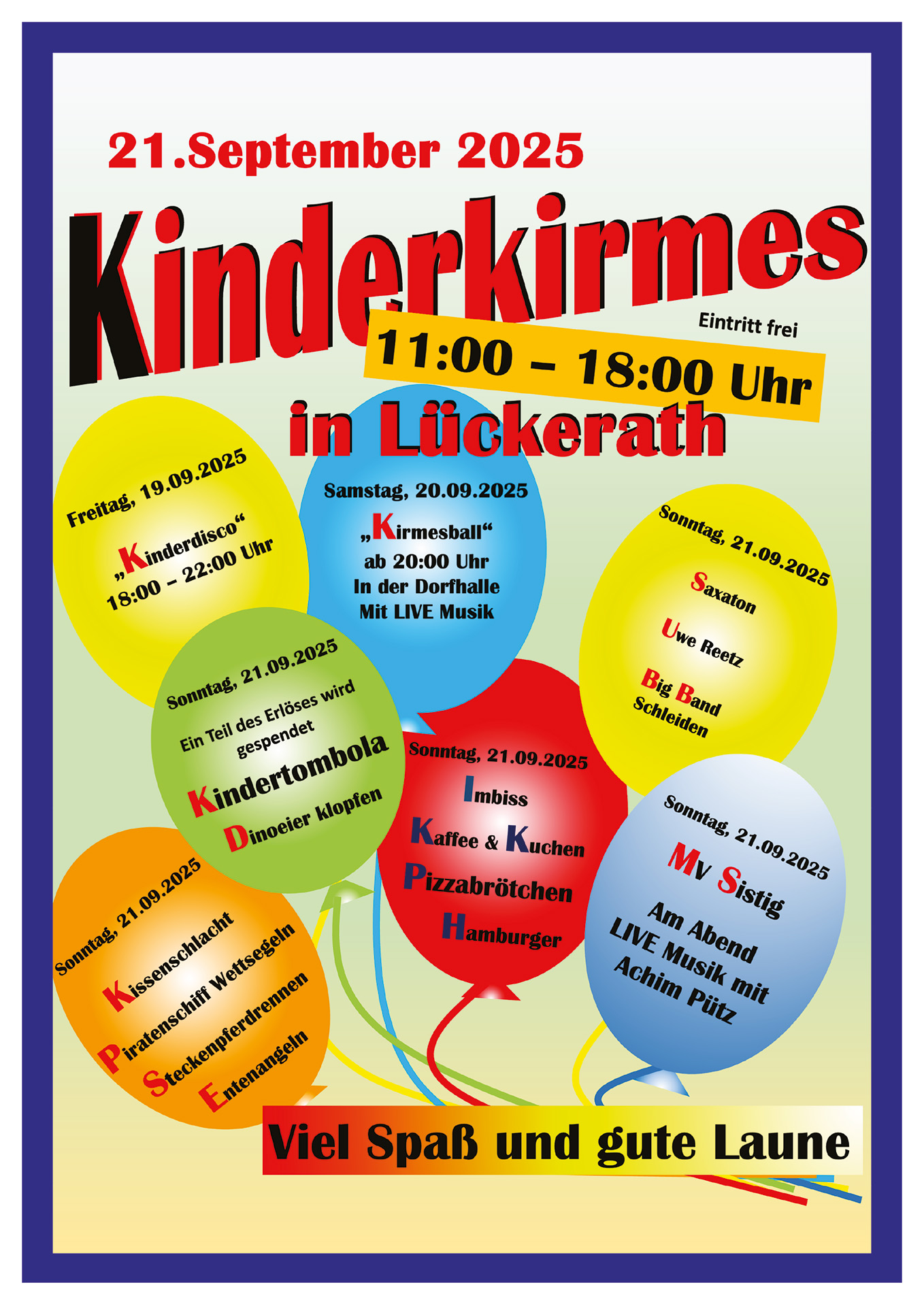 Mit diesem Plakat wirbt die Lückerather Dorfgemeinschaft für die Kinderkirmes und das Programm am Kirmeswochenende. (c) Grafik: Veranstalter/pp/Agentur ProfiPress