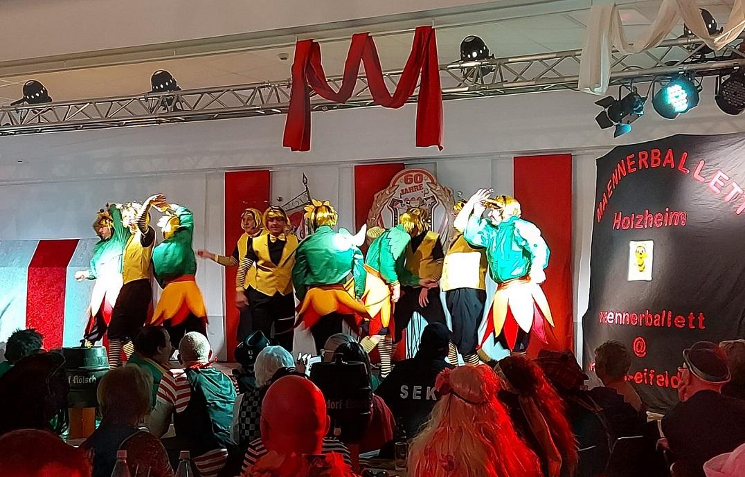 Das Männerballett Holzheim begeisterte bei der Sitzung des Festausschusses Mechernicher Karneval mit einem grazilen Tanz in Bienenkostümen.