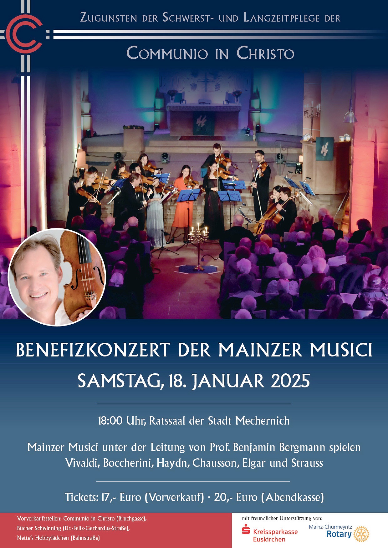 Mit Plakaten und Flyern bewirbt die Communio das Benefizgastspiel der „Mainzer Musici“ am Samstag, 18. Januar, ab 18 Uhr im Mechernich Ratssaal. (c) Repro: Manfred Lang/pp/Agentur ProfiPress