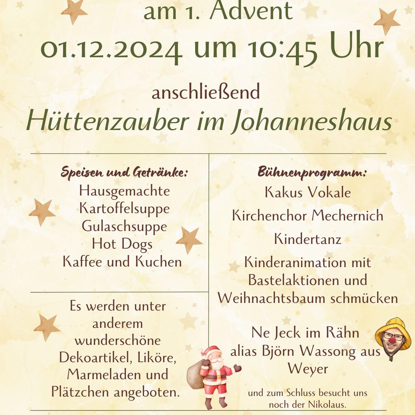 Plakat Hüttenzauber und Familiengottesdienst 1. Advent 2024