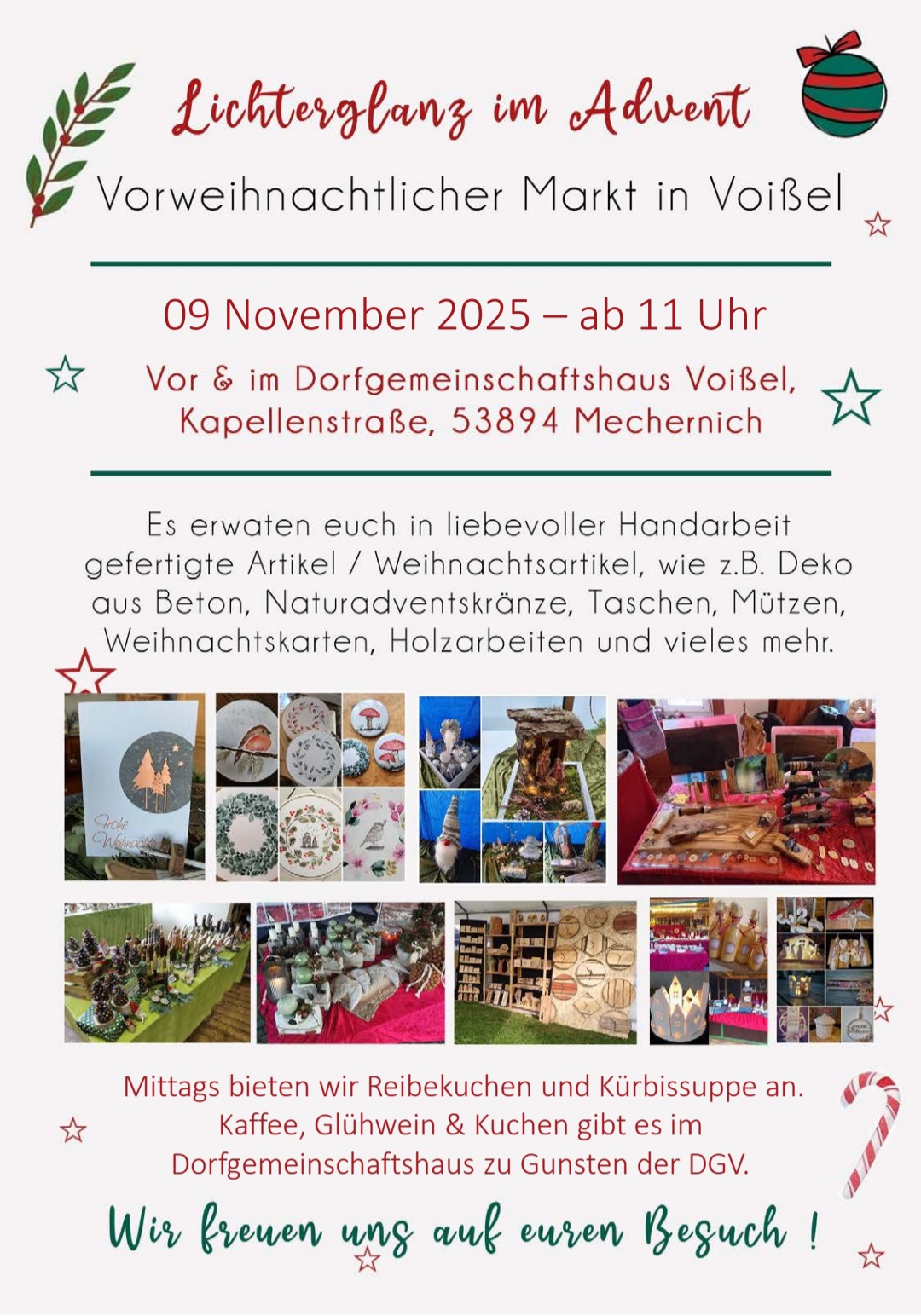 Geboten werden in liebevoller Handarbeit gefertigte Artikel und leckeres Essen zur Stärkung. (c) Grafik: Dorfgemeinschaft Voißel/pp/Agentur ProfiPress