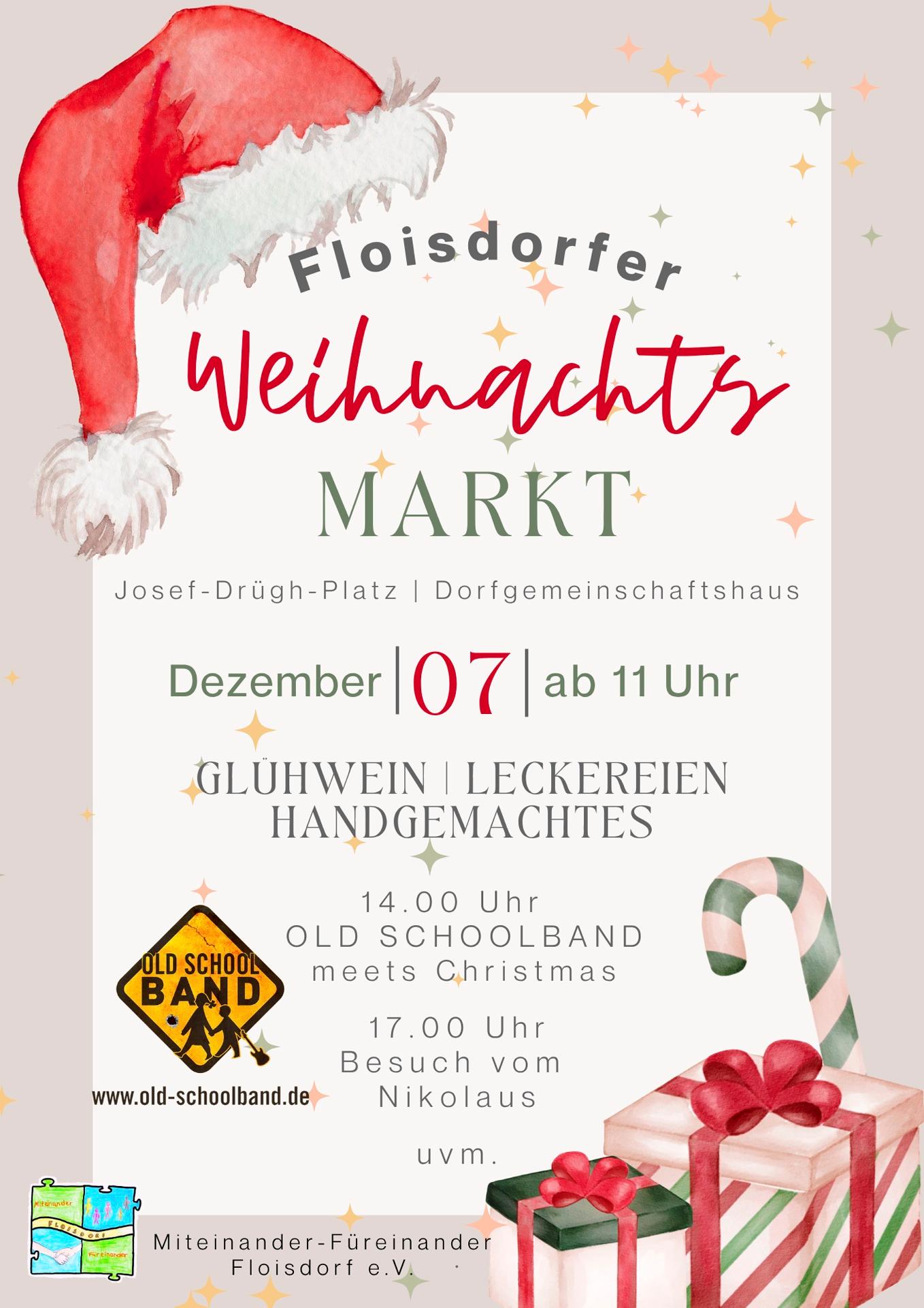 Dieses Plakat wirbt für den Weihnachtsmarkt Floisdorf. Re