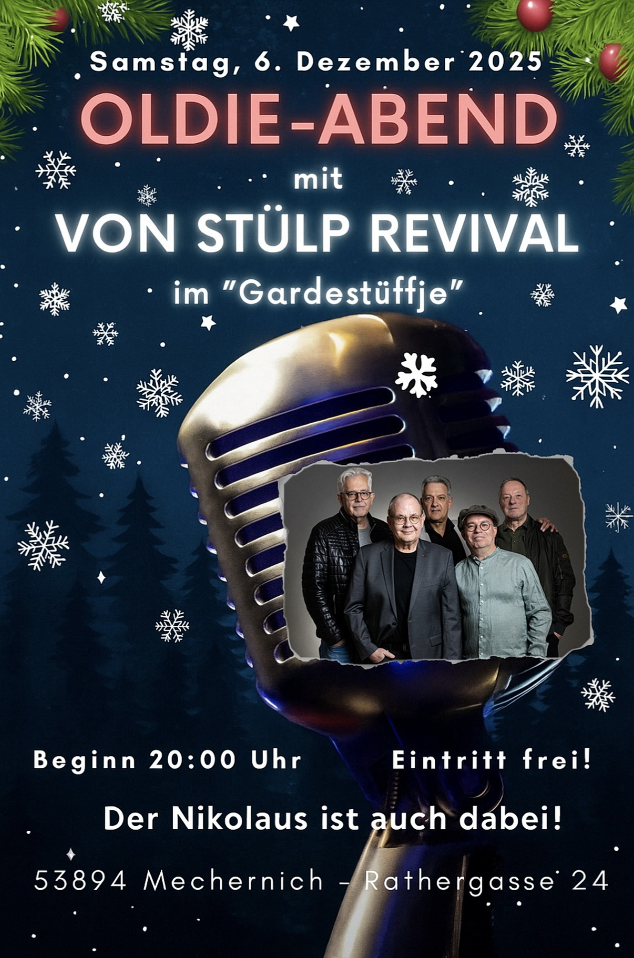 Mit diesem Plakat bewirbt „Gardestüffjen“-Gastronom Heinz „Ady“ Sechtem den Oldieabend nmit „Von Stülp“: Un de »Hellije Mann« kütt och noch!“ (c) Repro: Sabine Roggendorf/pp/Agentur ProfiPress