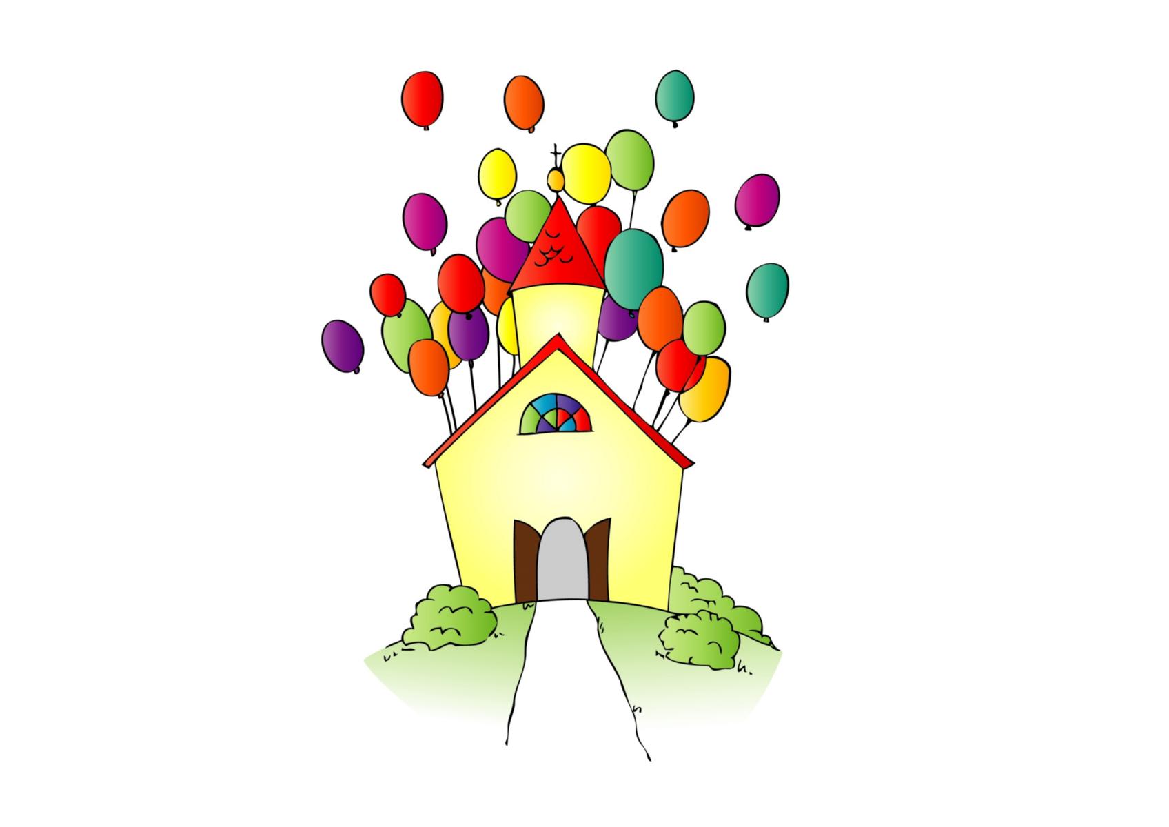 kirche_Luftballons_farbig_by_factum_adp_pfarrbriefservice (c) factum adp in pfarrbriefservice